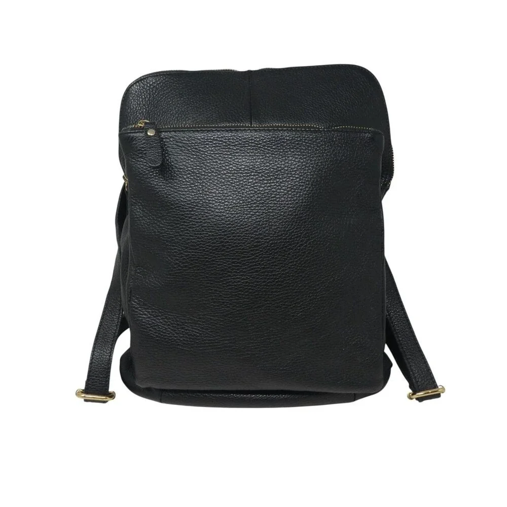 L.Credi Convertible Backpack Bag Women Large Black Pebbled Leather Italy